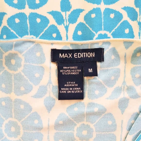 Max Edition Blue & Cream Print Cap Sleeve Top - Picture 4 of 4